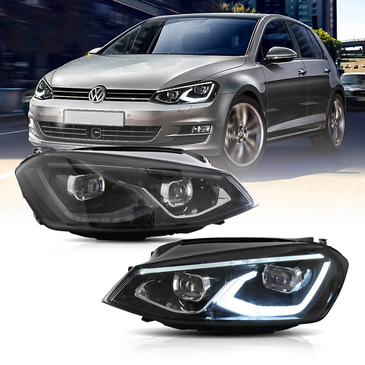 VW Golf 7 / MK7 HID HEADLIGHTS 2014-2017 with Animation and Blue DRL (NOT fit for Golf GTI and Golf R models CC