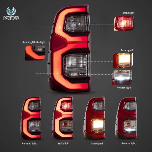 15-22 Toyota Hilux SR5 8th Gens (GUN125,GUN126R) Vland LED Tail Lights With Dynamic Welcome Lighting