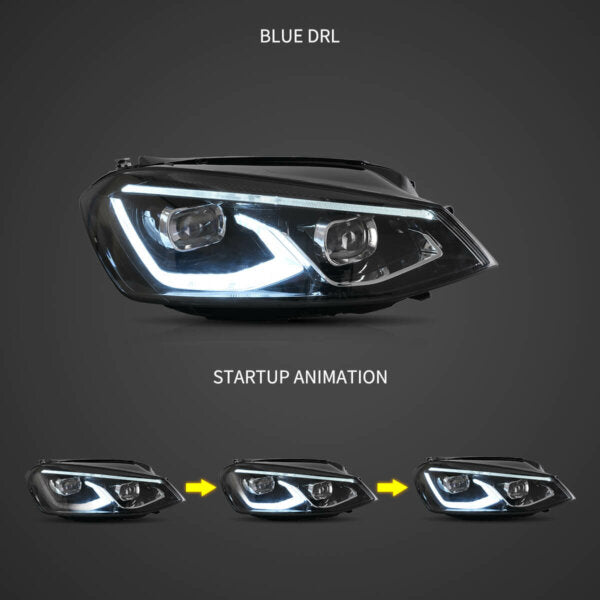 VW Golf 7 / MK7 HID HEADLIGHTS 2014-2017 with Animation and Blue DRL (NOT fit for Golf GTI and Golf R models CC