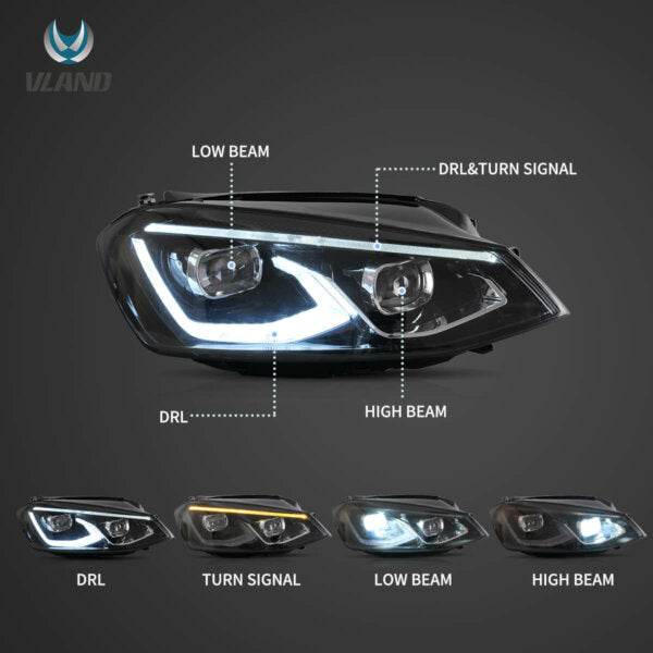 VW Golf 7 / MK7 HID HEADLIGHTS 2014-2017 with Animation and Blue DRL (NOT fit for Golf GTI and Golf R models CC