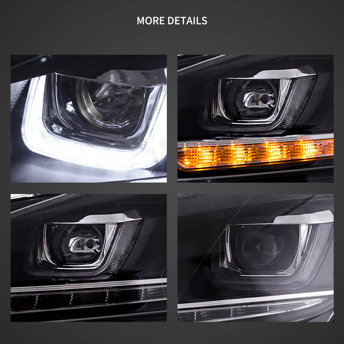 VLAND VW Golf Mk6 2009-2014 Dual Beam Projector Aftermarket Headlights With Demon Eyes Black non gti