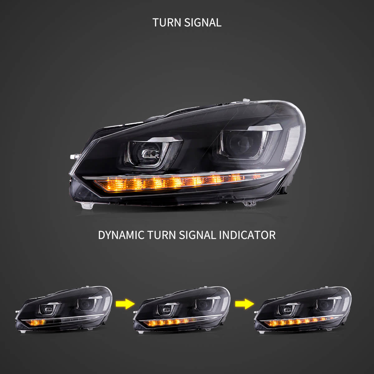 VLAND VW Golf Mk6 2009-2014 Dual Beam Projector Aftermarket Headlights With Demon Eyes Black non gti