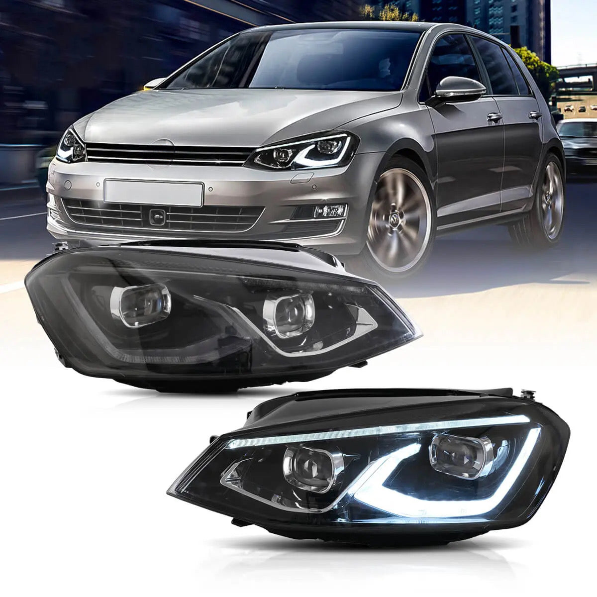 VW Golf 7 / MK7 HID HEADLIGHTS 2014-2017 with Animation and Blue DRL (NOT fit for Golf GTI and Golf R models CC