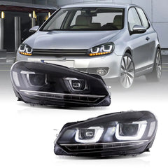 VLAND VW Golf Mk6 2009-2014 Dual Beam Projector Aftermarket Headlights With Demon Eyes Black non gti