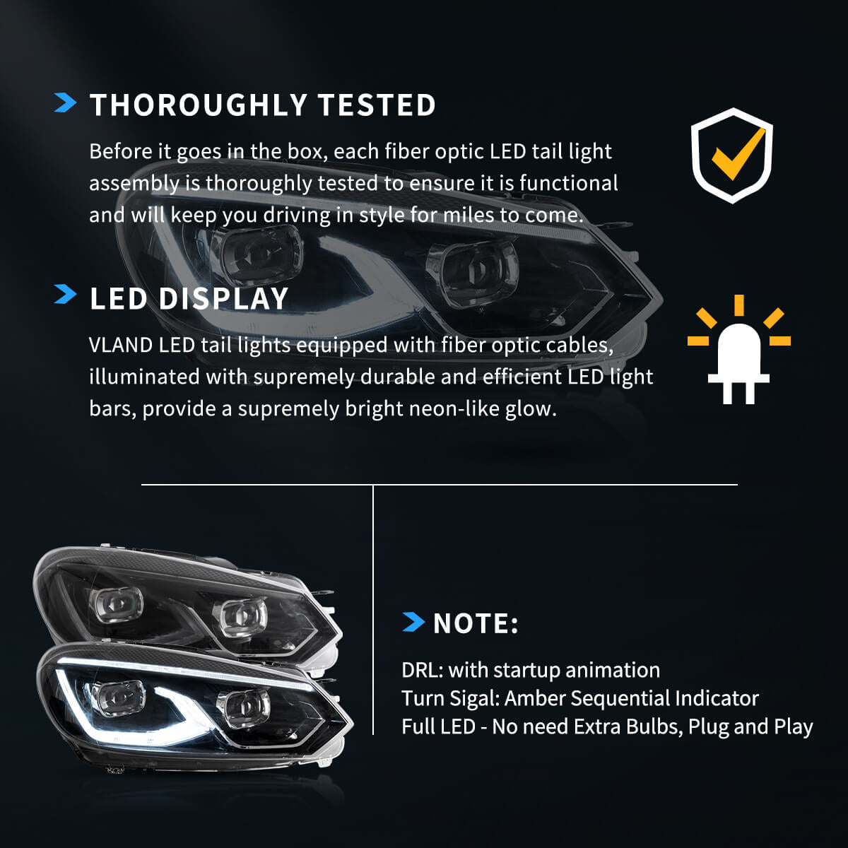 GOLF MK 6 VLAND DUAL BEAM PROJECTOR HEADLIGHTS HID