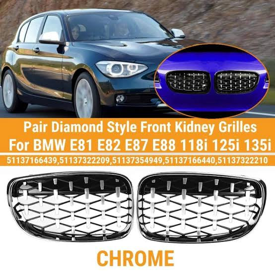 BMW E82 / E87 FACELIFT DIAMOND HALF CHROME GRILLS 2008-2011