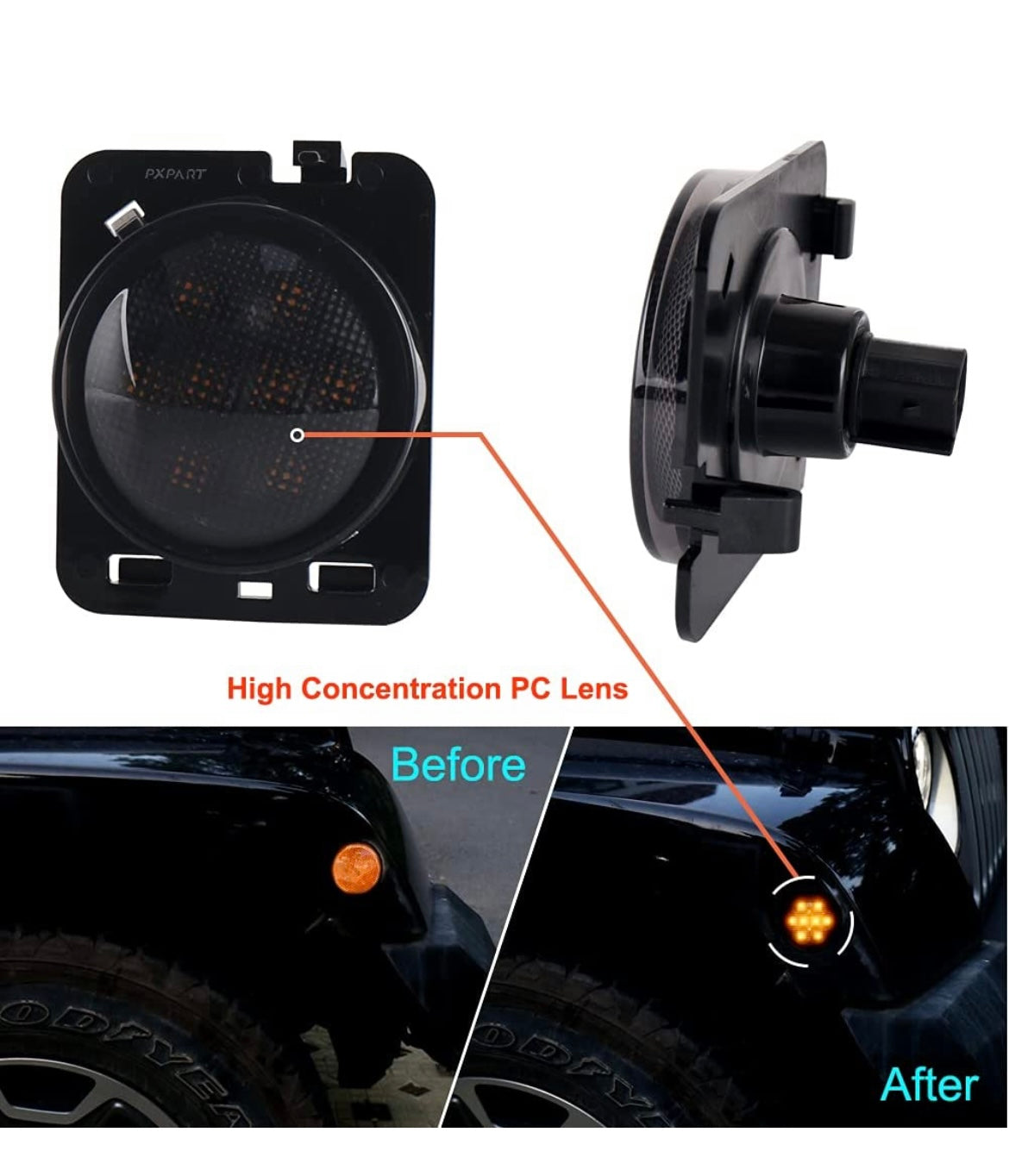 Smoke Lens LED Side Marker Front Fender Amber Turn Signal Parking Lights for Jeep Wrangler 2007-2017